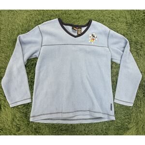 Vintage 90s Mickey Unlimited Fleece V-Neck Pullover Top Women's Large Light Blue